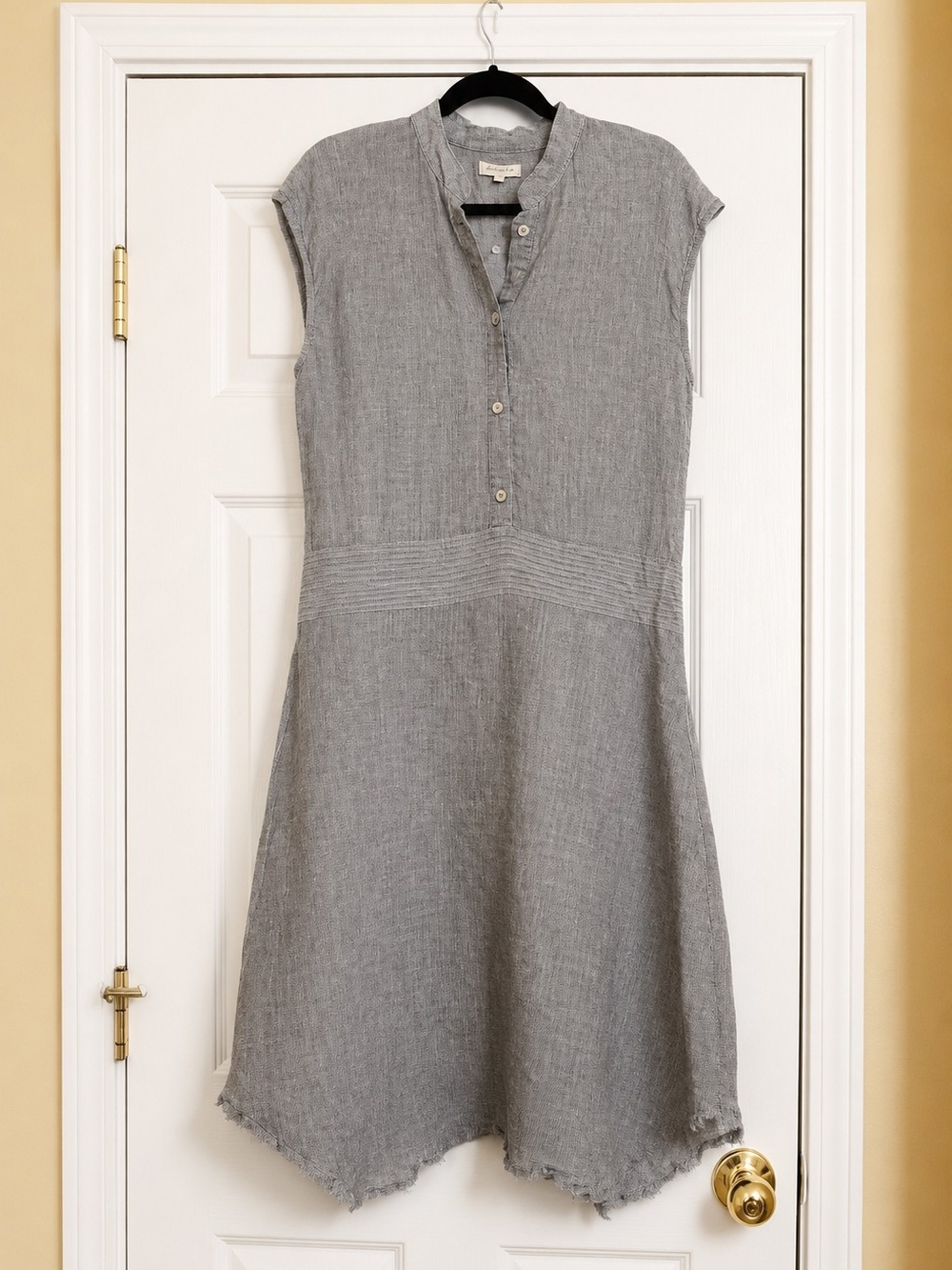 Symphony Chambray Button Midi Dress Pleated Frayed Distressed Whimsical Size M